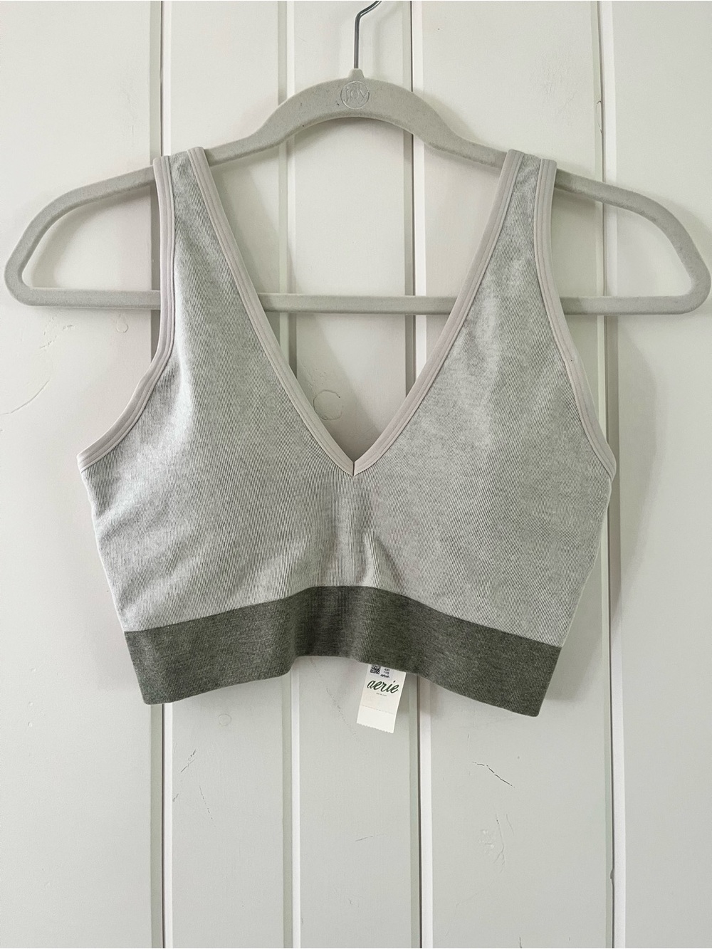 Aerie Superchill Cotton Seamless Plunge Bralette in Olive Green, Sz XL, NWT